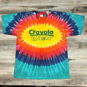 90s VTG CRAYOLA FACTORY CRAYON Factory Rainbow Tie Dye LGBTQ Single Stitch Tee